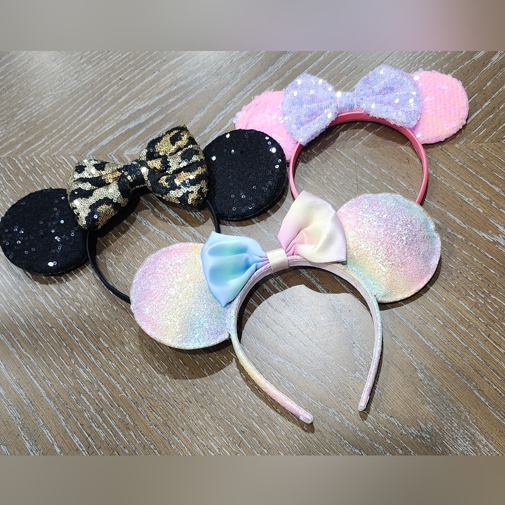 Disney Mickey Mouse Ears Sequined Sparkly Headband Set Of 3
